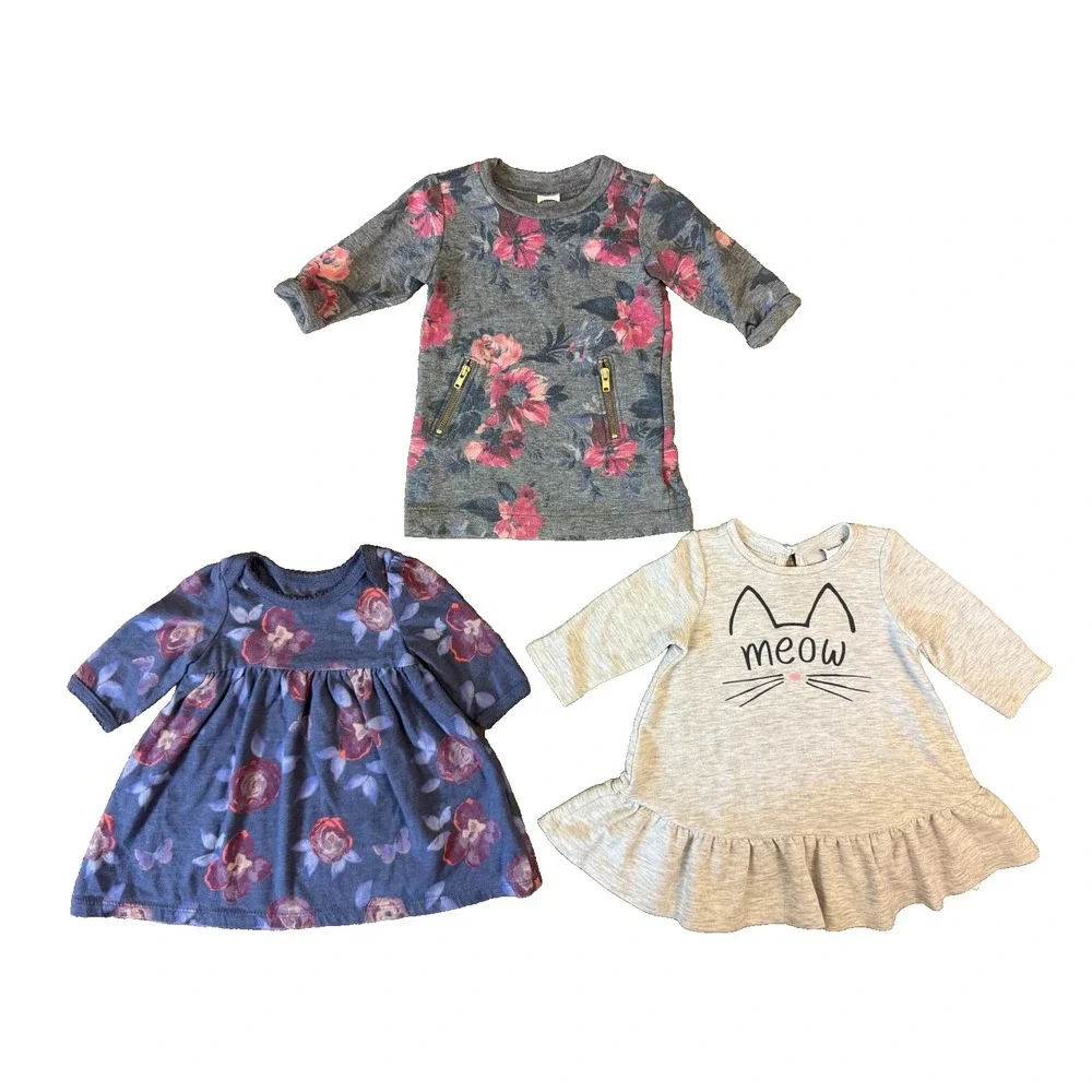 Old Navy Baby Girl‎ Fall Dresses 0/3 Months Long Sleeved Lot Outfits Meow Cat